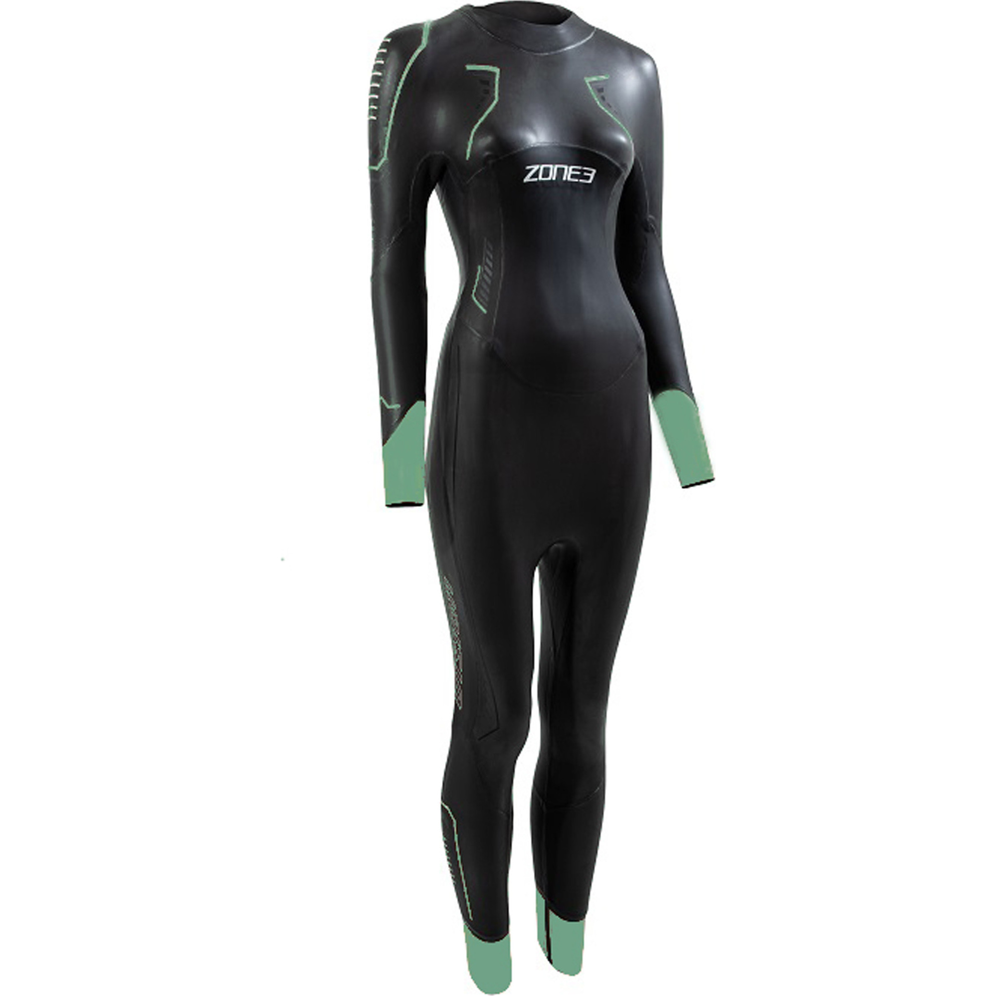 2026 Zone3 Womens Terraprene Vision Back Zip Swim Wetsuit WS24WVIS101 - Black / Eucalyptus Green